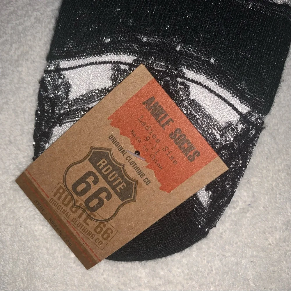 Women’s Ladies Sz 9-11 Vintage Route 66 Black Silver / Shimmer Ankle Socks 2 PR